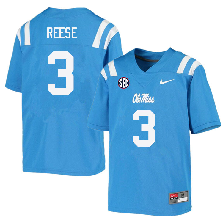 Men #3 Otis Reese Ole Miss Rebels College Football Jerseys Sale-Power Blue